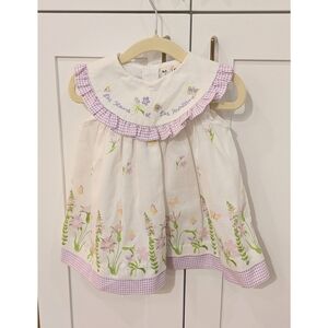 Vintage Floral Embroidered Baby Dress with Purple Accents